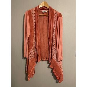 Vintage Ania A Womens Cardigan Size XL Pink Rayon Blend Crochet Trim Fairy Boho